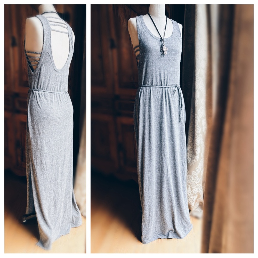 Chaser Strappy Tee Maxi Dress Heather Gray S NWT Luxe Jersey - Picture 7 of 13